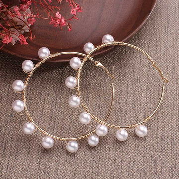 Amuse Imitation Pearl Hoop Earrings - SunsetFashionLA